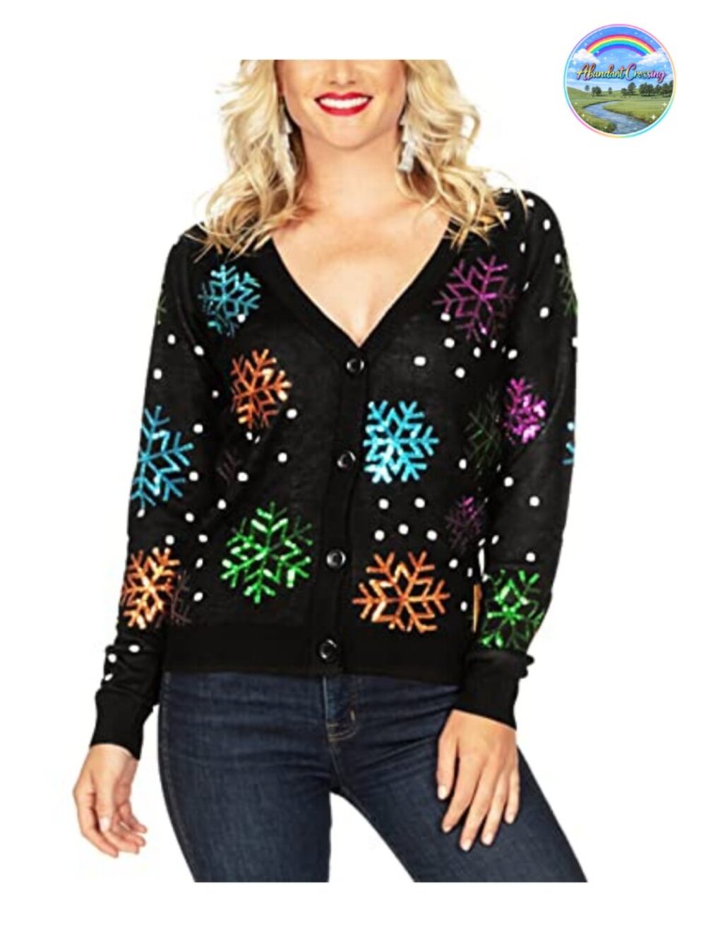 Tipsy Elves Women's Ugly Christmas Cardigan Sweater Sequin Snowfall V-Neck